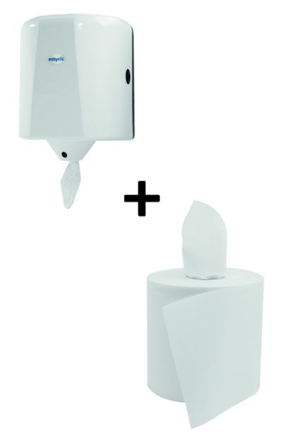 Distributeur essuie main papier à dévidage centrale + bobine essuie main  papier